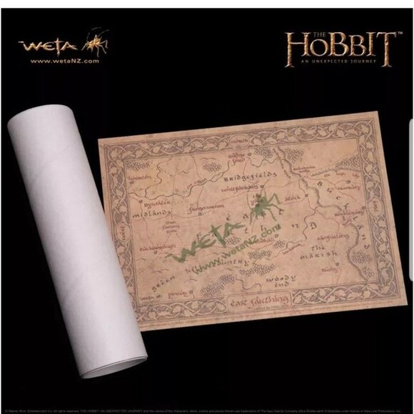 Weta Map of East Farthing Parchment Art Print Daniel Reeve 10x14 The Hobbit LOTR - Picture 2 of 5